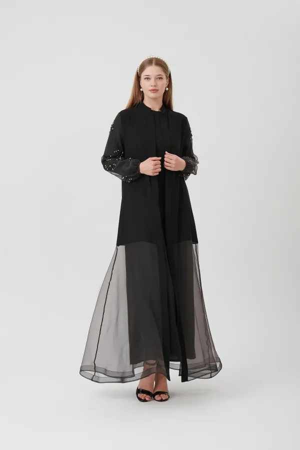 KOLU TAŞLI ORGANİZE ABAYA SİYAH