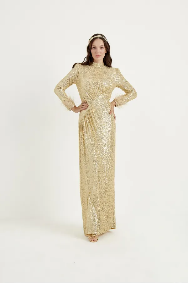 LAGOS- PUL PAYET ELBİSE GOLD