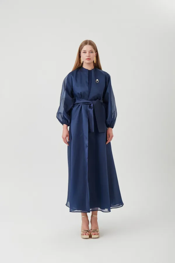 Aimee Broş Detaylı Abaya LACİVERT
