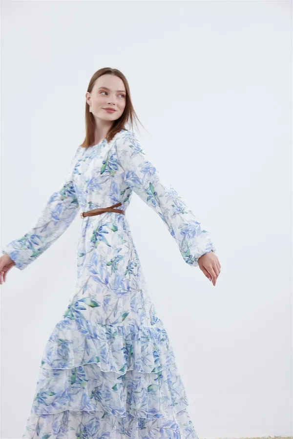Hannah Flowers Desen Elbise MAVİ