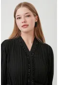 SHR MODEL TAŞLI PİLİSELİ ELBİSE SİYAH
