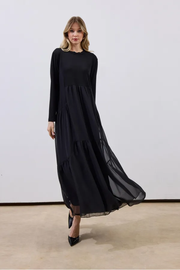 ivanka model önü şifonlu model SİYAH