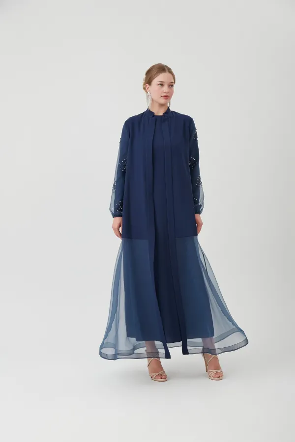 KOLU TAŞLI ORGANİZE ABAYA LACİVERT