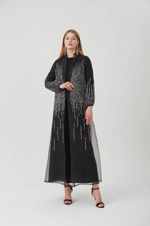yağmur model taşlı abaya SİYAH