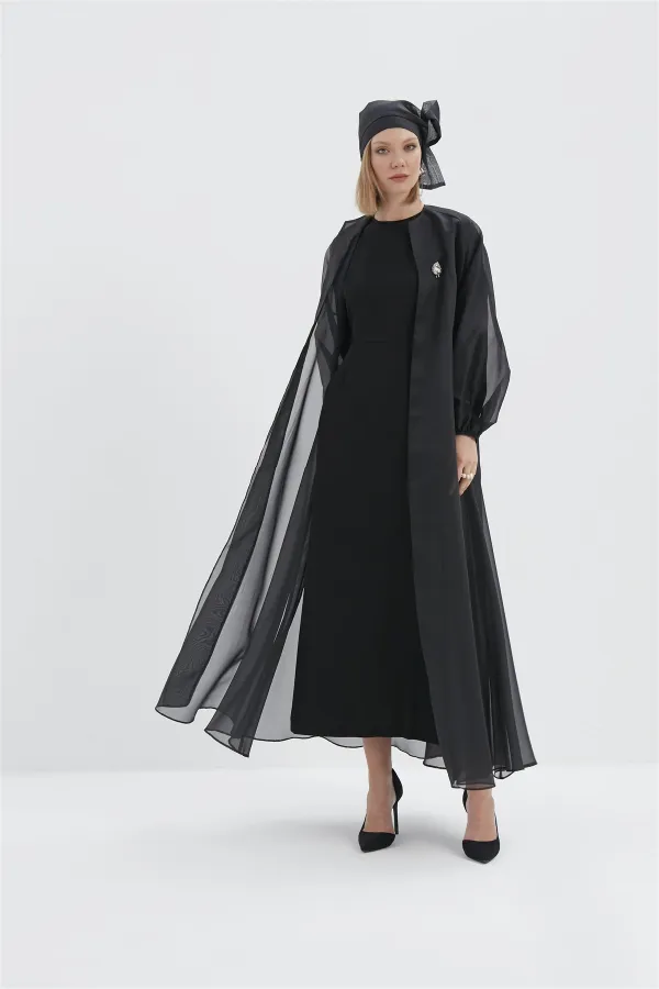 Aimee Broş Detaylı Abaya SİYAH