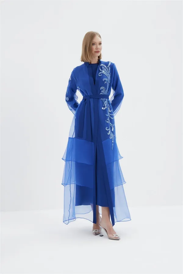 Vivian Kat Kat Tüllü İşlemeli Abaya SAKS