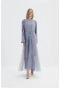 Ruby Yanları Fırfır Tül Detaylı Abaya GRİ